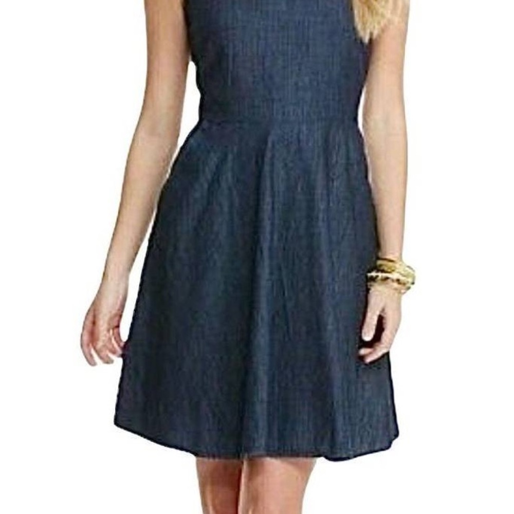 Vineyard Vines Blue Chambray Cotton V-Neck Sleeveless Fit & Flare Dress - Picture 2 of 13